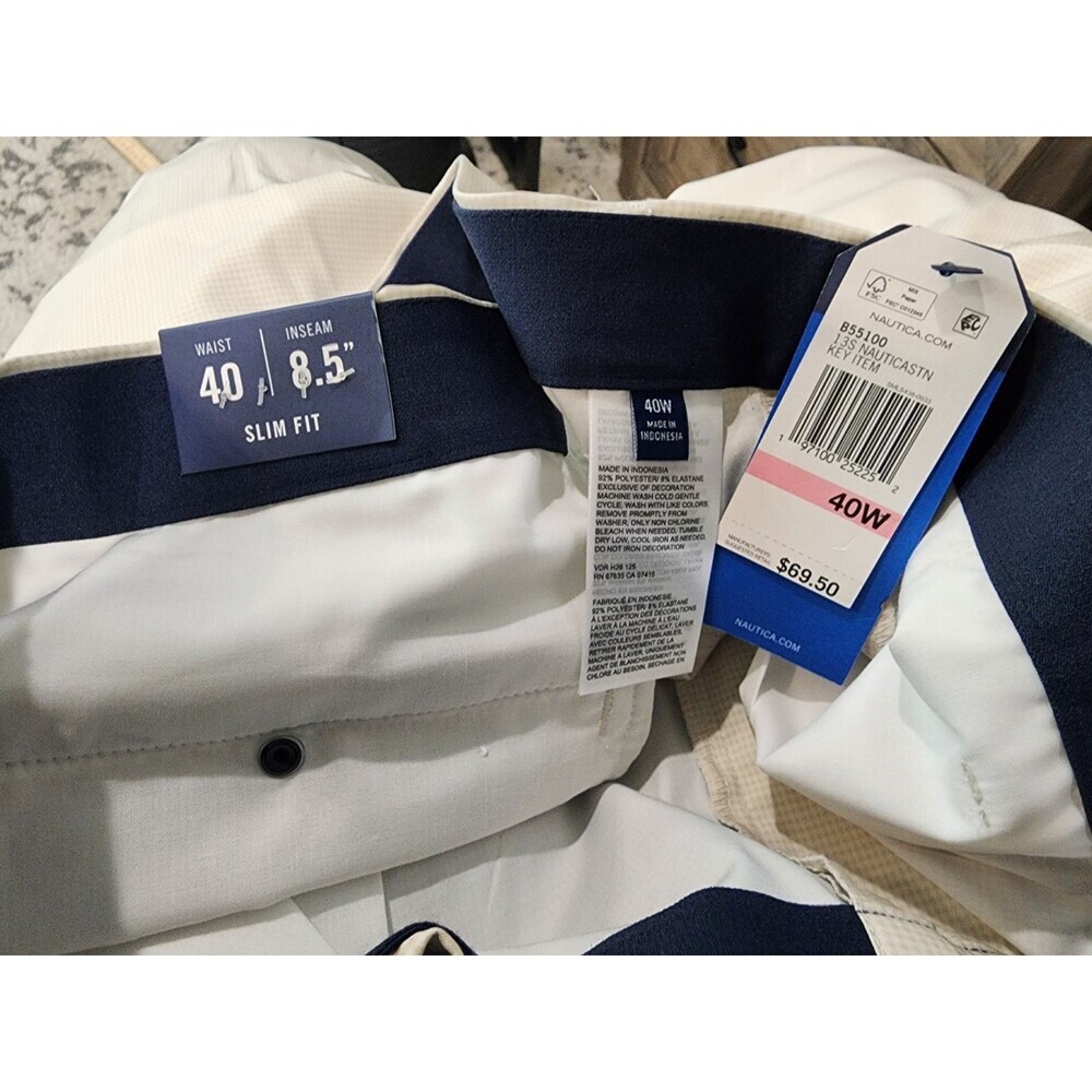 Nautica Mens Slim Fit Deck Shorts Sz 40 Gold White Checkered 8.5" Inseam Stretch - Picture 5 of 8
